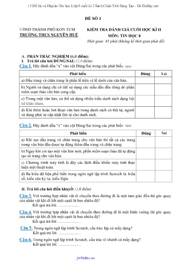 13 Đề thi và Đáp án Tin học Lớp 8 cuối kì 2 Sách Chân Trời Sáng Tạo