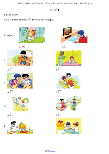 13 Đề và Đáp án kỳ thi học kì 1 Tiếng Anh 4 sách i-Learn Smart Start