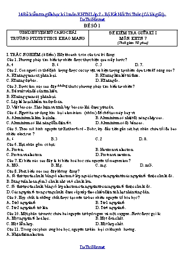 14 Đề kiểm tra giữa học kì 1 môn KHTN Lớp 7 - Bộ Kết Nối Tri Thức (Có lời giải)