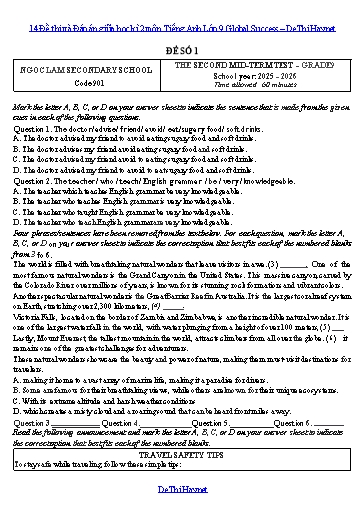 14 Đề thi và Đáp án giữa học kì 2 môn Tiếng Anh Lớp 9 Global Success