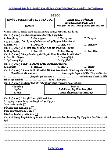 14 Đề thi và Đáp án Lịch sử & Địa lý Lớp 4 Chân Trời Sáng Tạo học kì 2