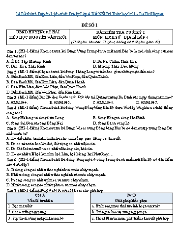 14 Đề thi và Đáp án Lịch sử & Địa lý Lớp 4 Kết Nối Tri Thức học kì 1