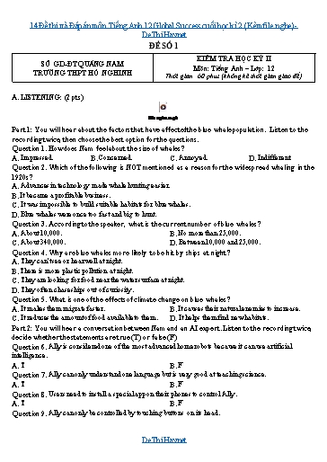 14 Đề thi và Đáp án môn Tiếng Anh 12 Global Success cuối học kì 2 (Kèm file nghe)
