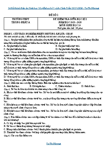 14 Đề thi và Đáp án Sinh học 10 giữa học kì 1 sách Cánh Diều 2025-2026