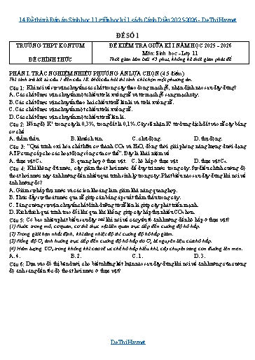 14 Đề thi và Đáp án Sinh học 11 giữa học kì 1 sách Cánh Diều 2025-2026