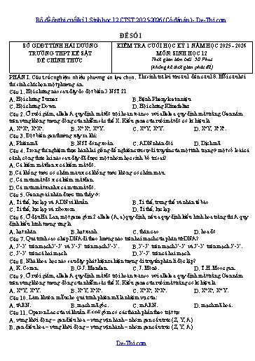 14 Đề thi và Đáp án Sinh học 12 cuối học kì 1 sách CTST 2025-2026