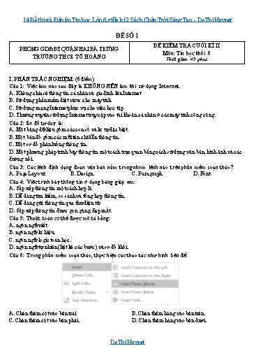 14 Đề thi và Đáp án Tin học Lớp 6 cuối kì 2 Sách Chân Trời Sáng Tạo