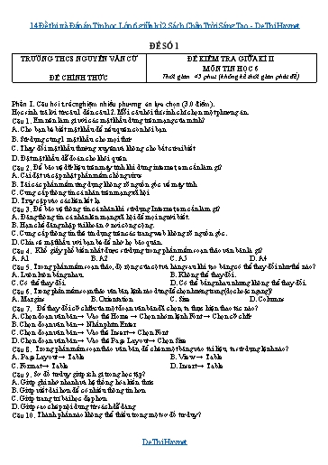 14 Đề thi và Đáp án Tin học Lớp 6 giữa kì 2 Sách Chân Trời Sáng Tạo