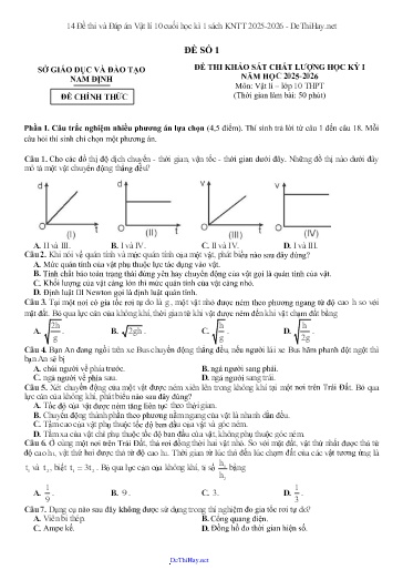 14 Đề thi và Đáp án Vật lí 10 cuối học kì 1 sách KNTT 2025-2026