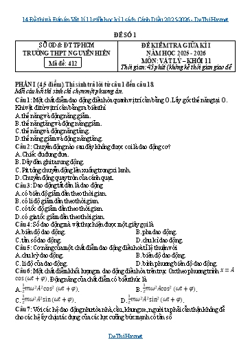 14 Đề thi và Đáp án Vật lí 11 giữa học kì 1 sách Cánh Diều 2025-2026