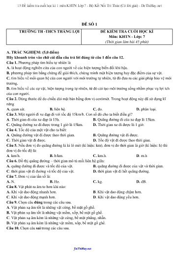 15 Đề kiểm tra cuối học kì 1 môn KHTN Lớp 7 - Bộ Kết Nối Tri Thức (Có lời giải)