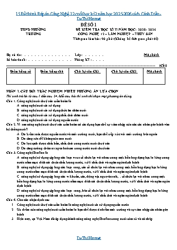 15 Đề thi và Đáp án Công Nghệ 12 cuối học kì 2 năm học 2025-2026 sách Cánh Diều