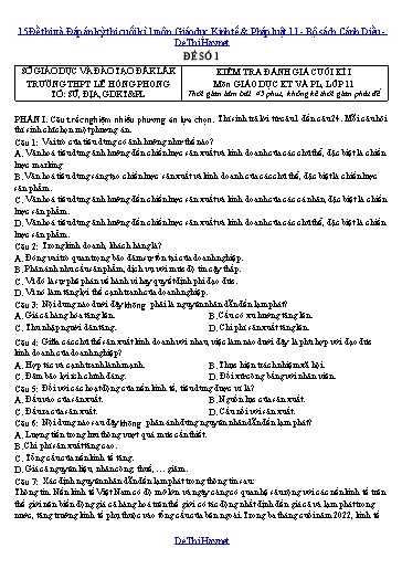 15 Đề thi và Đáp án kỳ thi cuối kì 1 môn Giáo dục Kinh tế & Pháp luật 11 - Bộ sách Cánh Diều