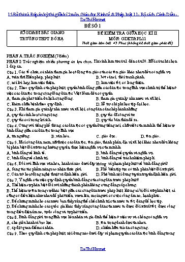 15 Đề thi và Đáp án kỳ thi giữa kì 2 môn Giáo dục Kinh tế & Pháp luật 11 - Bộ sách Cánh Diều
