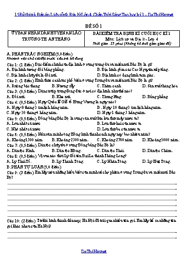 15 Đề thi và Đáp án Lịch sử & Địa lý Lớp 4 Chân Trời Sáng Tạo học kì 1