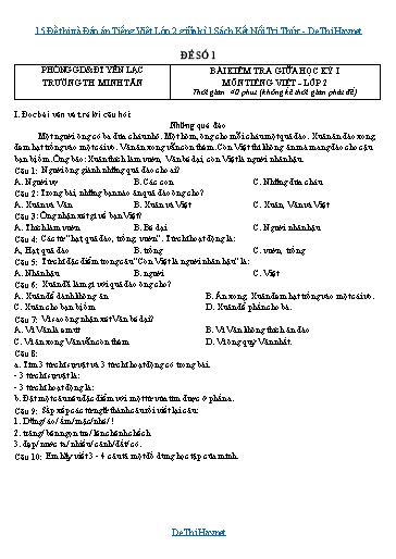 15 Đề thi và Đáp án Tiếng Việt Lớp 2 giữa kì 1 Sách Kết Nối Tri Thức