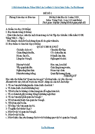 15 Đề thi và Đáp án Tiếng Việt Lớp 3 giữa kì 1 Sách Cánh Diều