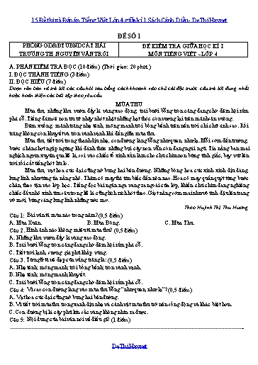 15 Đề thi và Đáp án Tiếng Việt Lớp 4 giữa kì 1 Sách Cánh Diều