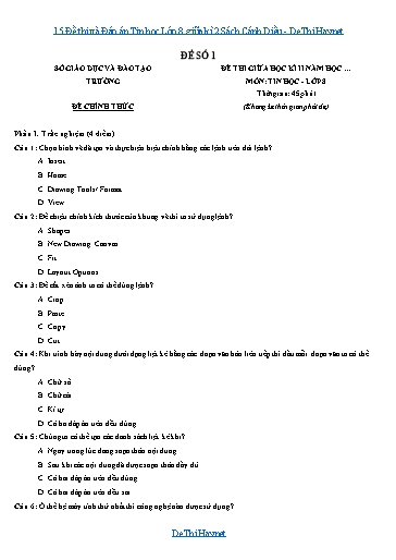 15 Đề thi và Đáp án Tin học Lớp 8 giữa kì 2 Sách Cánh Diều