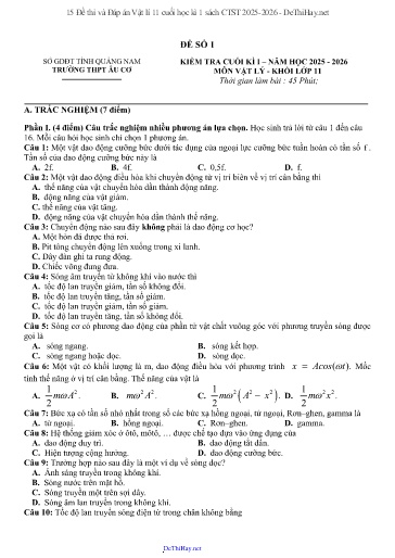 15 Đề thi và Đáp án Vật lí 11 cuối học kì 1 sách CTST 2025-2026