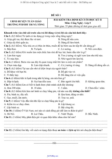 16 Đề thi và Đáp án Công nghệ 5 học kì 2 sách Kết nối tri thức
