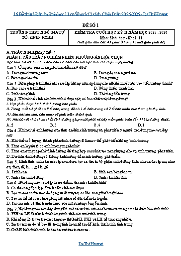 16 Đề thi và Đáp án Sinh học 11 cuối học kì 2 sách Cánh Diều 2025-2026
