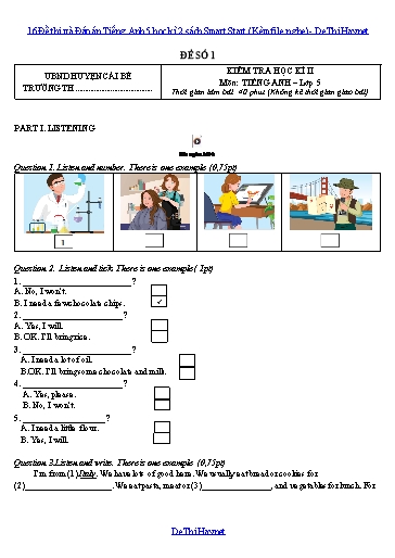16 Đề thi và Đáp án Tiếng Anh 5 học kì 2 sách Smart Start (Kèm file nghe)