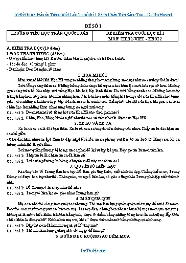 16 Đề thi và Đáp án Tiếng Việt Lớp 2 cuối kì 1 Sách Chân Trời Sáng Tạo