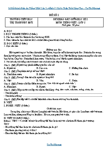 16 Đề thi và Đáp án Tiếng Việt Lớp 2 giữa kì 1 Sách Chân Trời Sáng Tạo