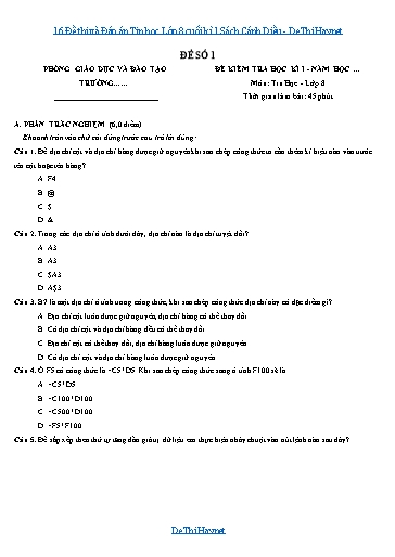 16 Đề thi và Đáp án Tin học Lớp 8 cuối kì 1 Sách Cánh Diều