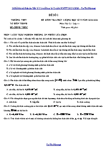 16 Đề thi và Đáp án Vật lí 11 cuối học kì 2 sách KNTT 2025-2026