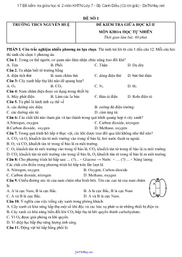 17 Đề kiểm tra giữa học kì 2 môn KHTN Lớp 7 - Bộ Cánh Diều (Có lời giải)
