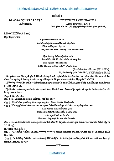 17 Đề thi và Đáp án cuối Kì 1 Ngữ văn 6 sách Cánh Diều