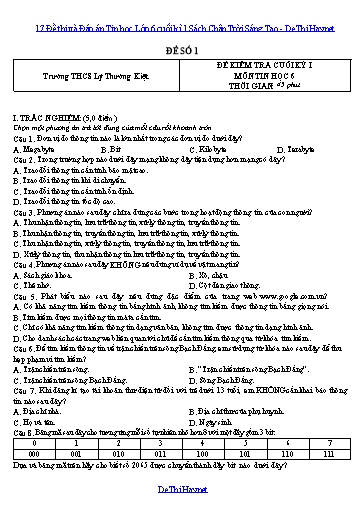 17 Đề thi và Đáp án Tin học Lớp 6 cuối kì 1 Sách Chân Trời Sáng Tạo