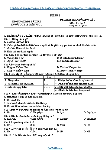 17 Đề thi và Đáp án Tin học Lớp 6 giữa kì 1 Sách Chân Trời Sáng Tạo