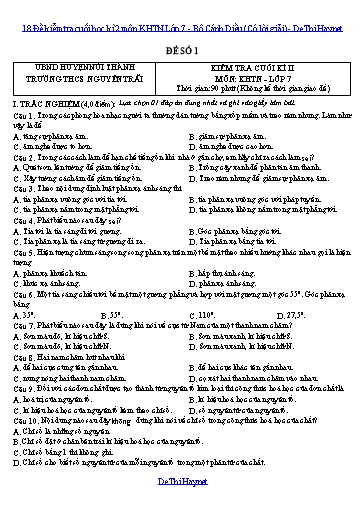 18 Đề kiểm tra cuối học kì 2 môn KHTN Lớp 7 - Bộ Cánh Diều (Có lời giải)