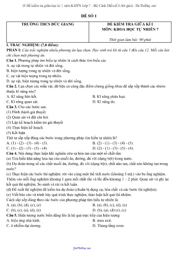 18 Đề kiểm tra giữa học kì 1 môn KHTN Lớp 7 - Bộ Cánh Diều (Có lời giải)
