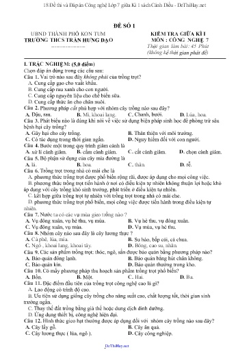 18 Đề thi và Đáp án Công nghệ Lớp 7 giữa Kì 1 sách Cánh Diều
