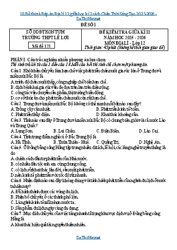 18 Đề thi và Đáp án Địa lí 12 giữa học kì 2 sách Chân Trời Sáng Tạo 2025-2026