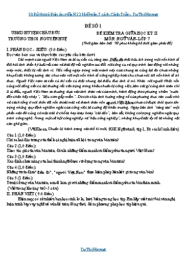 18 Đề thi và Đáp án giữa Kì 2 Ngữ văn 7 sách Cánh Diều