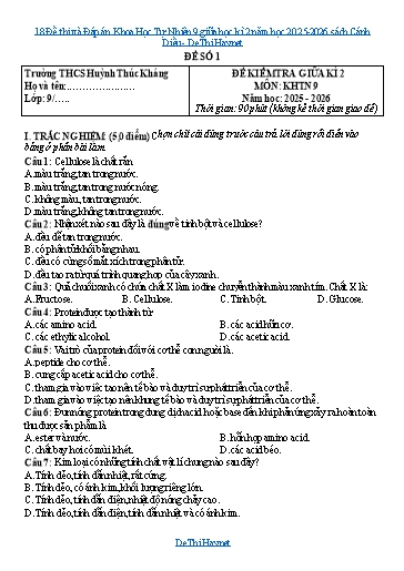 18 Đề thi và Đáp án Khoa Học Tự Nhiên 9 giữa học kì 2 năm học 2025-2026 sách Cánh Diều