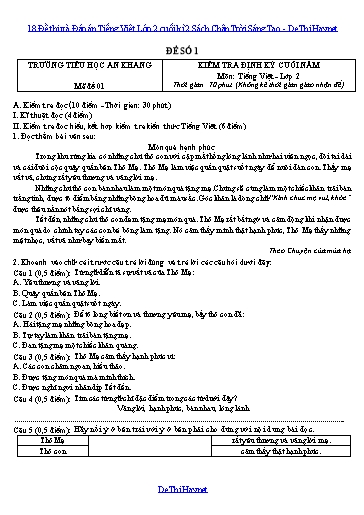 18 Đề thi và Đáp án Tiếng Việt Lớp 2 cuối kì 2 Sách Chân Trời Sáng Tạo