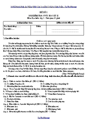 18 Đề thi và Đáp án Tiếng Việt Lớp 3 cuối kì 2 Sách Cánh Diều