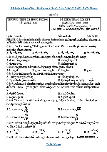 18 Đề thi và Đáp án Vật lí 10 giữa học kì 1 sách Cánh Diều 2025-2026