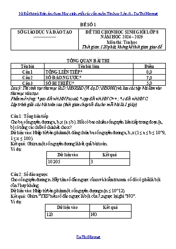 19 Đề thi và Đáp án chọn Học sinh giỏi các cấp môn Tin học Lớp 8