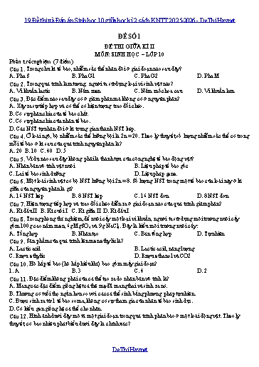 19 Đề thi và Đáp án Sinh học 10 giữa học kì 2 sách KNTT 2025-2026