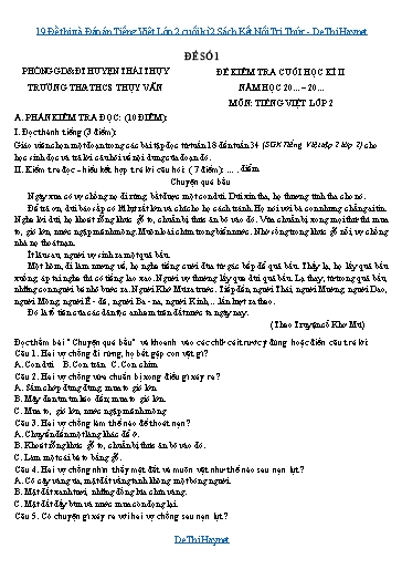 19 Đề thi và Đáp án Tiếng Việt Lớp 2 cuối kì 2 Sách Kết Nối Tri Thức