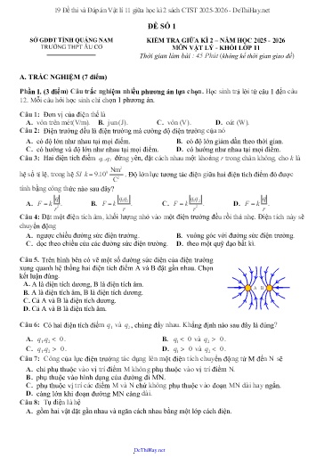 19 Đề thi và Đáp án Vật lí 11 giữa học kì 2 sách CTST 2025-2026