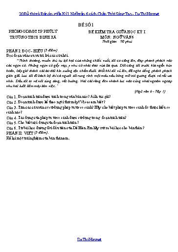 20 Đề thi và Đáp án giữa Kì 1 Ngữ văn 6 sách Chân Trời Sáng Tạo