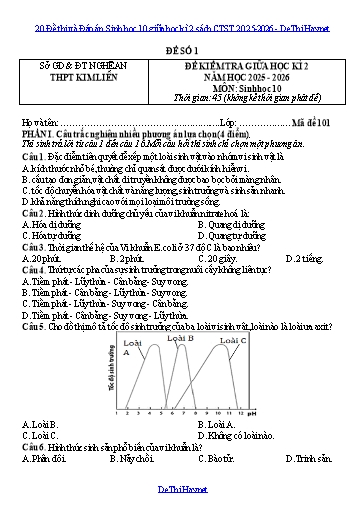 20 Đề thi và Đáp án Sinh học 10 giữa học kì 2 sách CTST 2025-2026